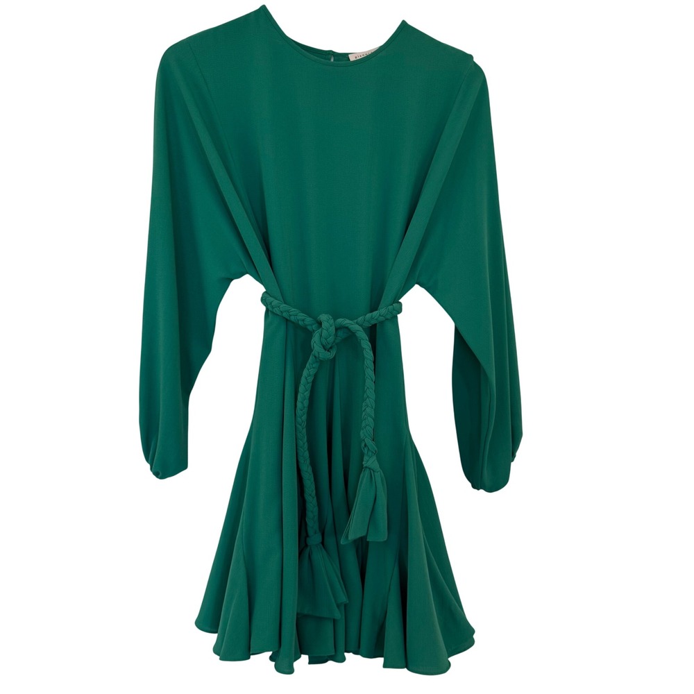 Gianni Bini Mini Dress Women XS Green Excellent Braided Belt Ruffle‎ Hem Crepe